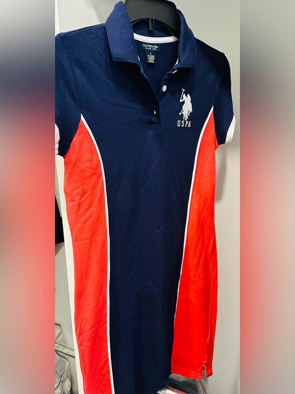 U.S. Polo Assn. Navy and Red Colorblock Polo Midi Dress